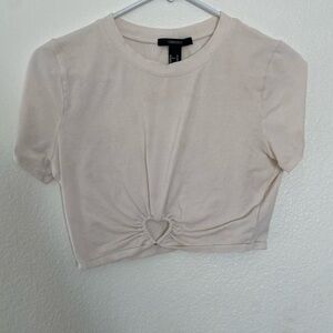 Forever 21 Cream Heart Detail Crop Top